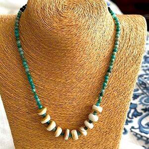 Ethnic vintage turquoise black onyx mother of pearl unique necklace